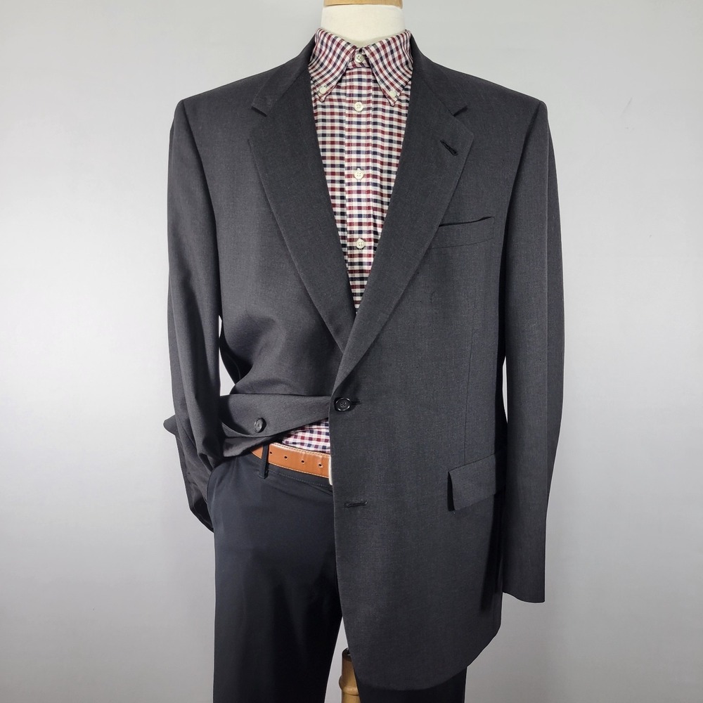 Hart‎ Schaffner Marx Men's Sport Coat Blazer Two Button Charcoal Black Wool 46L